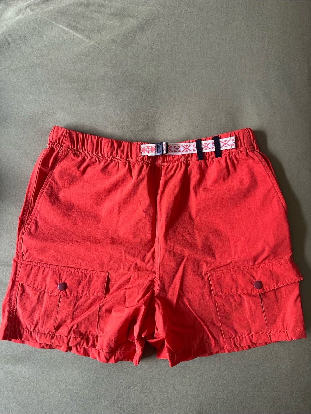 Women’s Orange Hiking Cargo Shorts with Elastic Waist